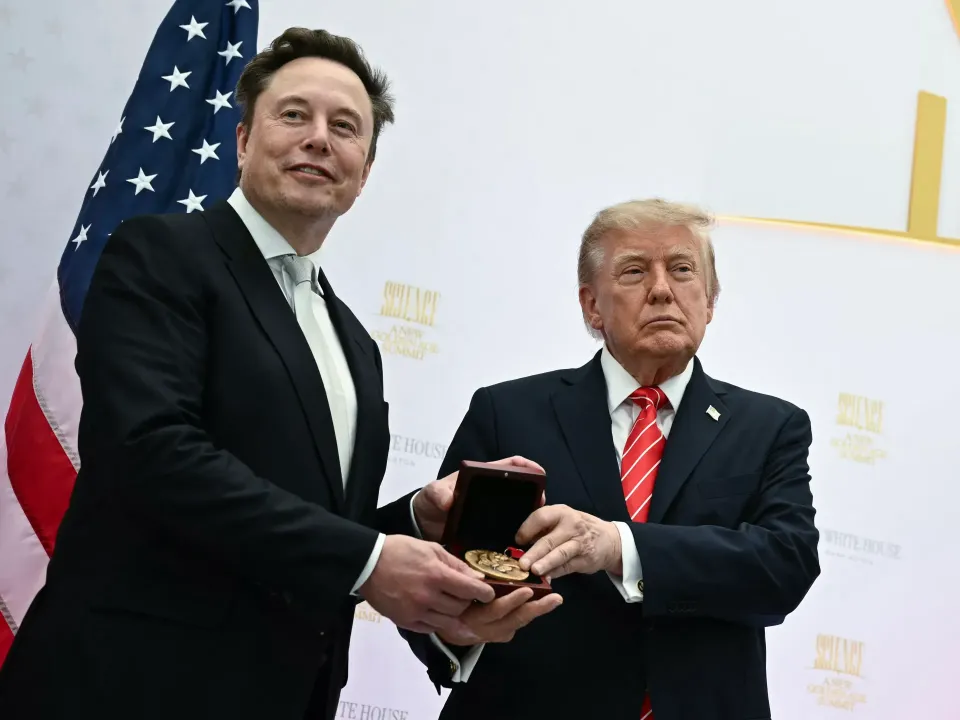 Editorial photograph illustrating Musk’s $10.8bn SpaceX pledge would give children one share and Trump Accounts new reach