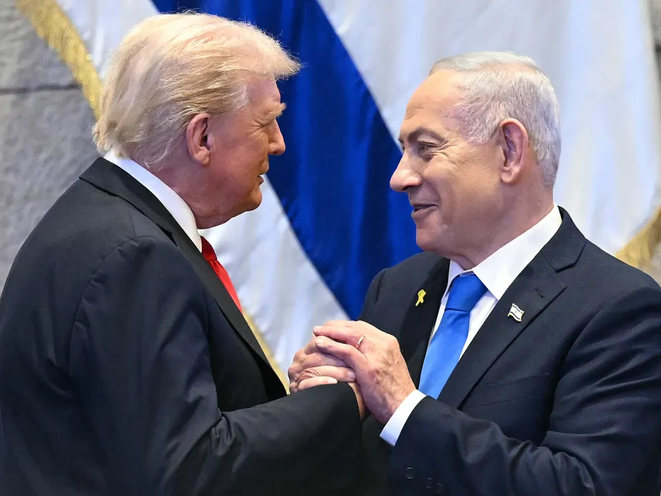 Editorial photograph illustrating Trump’s Netanyahu Endorsement Raises Iran War Risk but Is Not an Attack Order