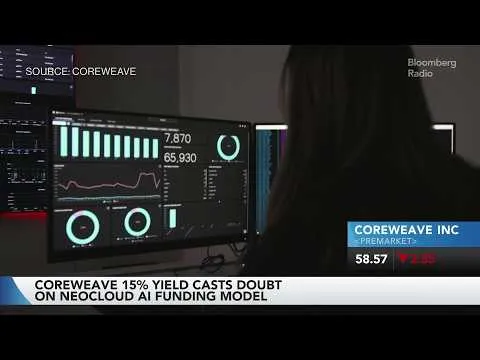 Editorial photograph illustrating CoreWeave’s Debt Scare Tests the Financing Model Behind the AI Boom