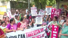 Editorial photograph illustrating Women Protest in New Delhi Against Police Brutality