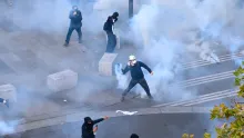 Editorial photograph illustrating Paris Protests Turn Violent Amid Clashes with Police