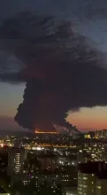 Editorial photograph illustrating Oil Tanker Ablaze Off Sochi After Suspected Ukrainian Drone Strike