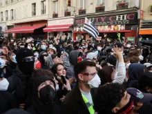 Editorial photograph illustrating Protests Spread in France as 'Yellow Vests' Join Demonstrations