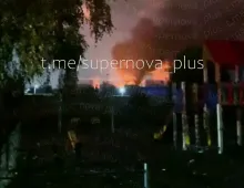 Editorial photograph illustrating Ukrainian Drones Strike Russian Fuel Hub