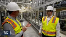 Editorial photograph illustrating Battery Makers Pivot from Electric Vehicles to Power Grid Uses