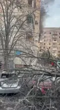 Editorial photograph illustrating Russian Missile Strikes Hit Ukrainian Residential Areas