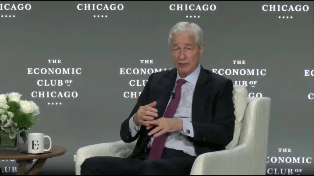 Editorial photograph illustrating JPMorgan's Dimon Discusses AI Benefits and Risks