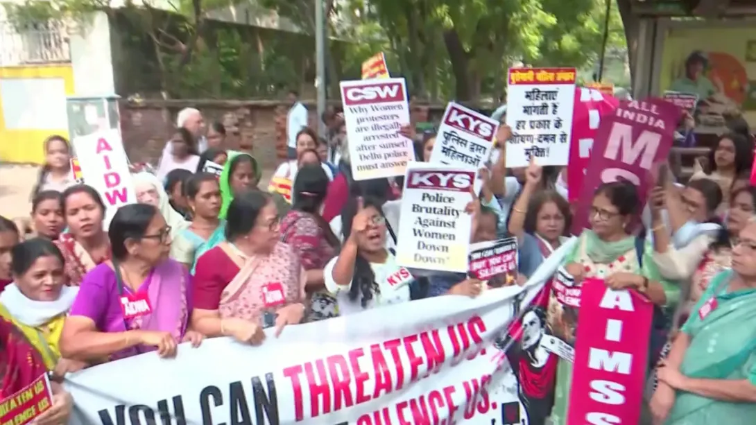 Editorial photograph illustrating Women Protest in New Delhi Against Police Brutality