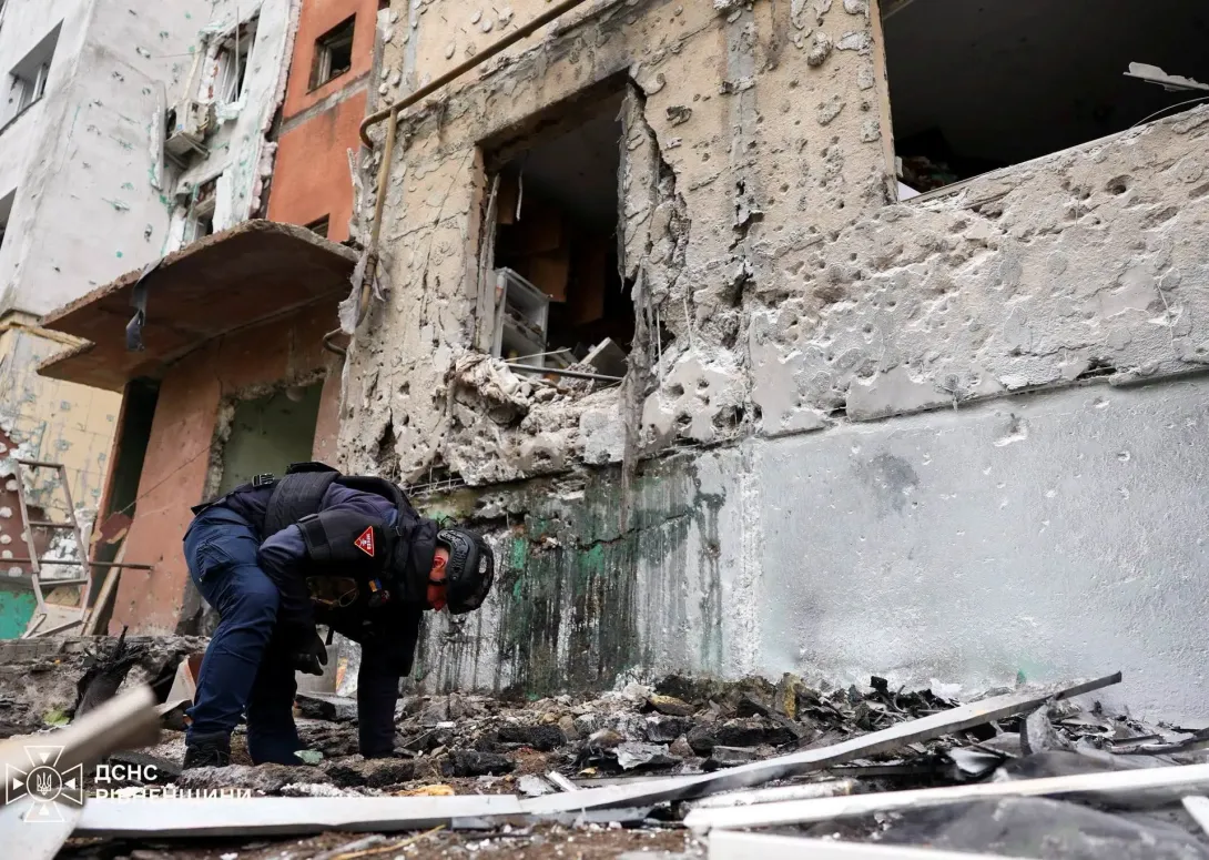 Editorial photograph illustrating Russian Strikes in Ukraine Kill 8, Leave 1 Million Without Power