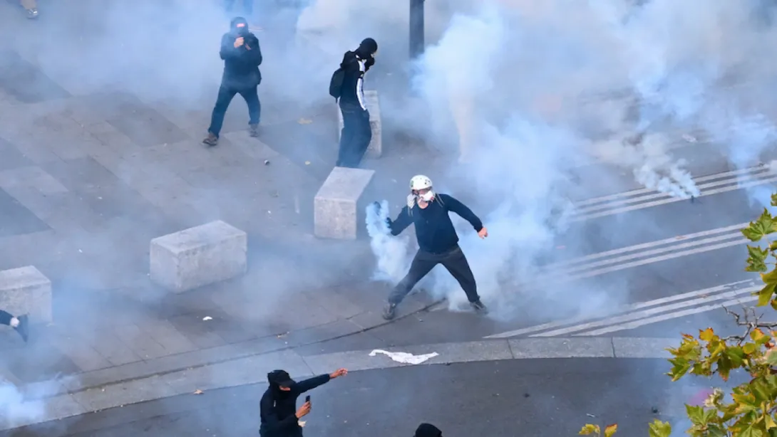 Editorial photograph illustrating Paris Protests Turn Violent Amid Clashes with Police