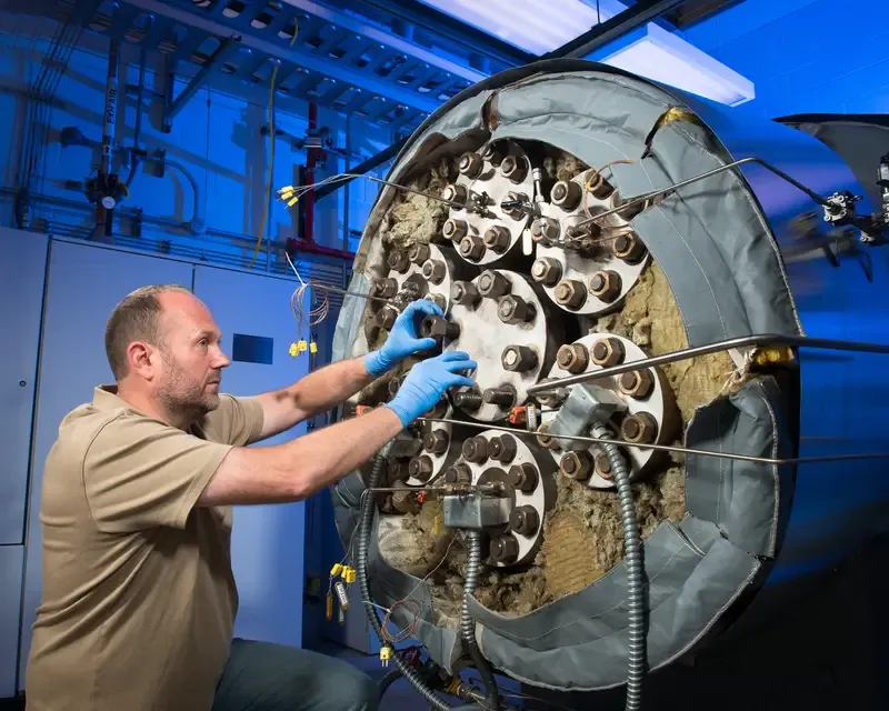 An engineering model of NASA’s DAVINCI Venus descent probe before thermal testing.