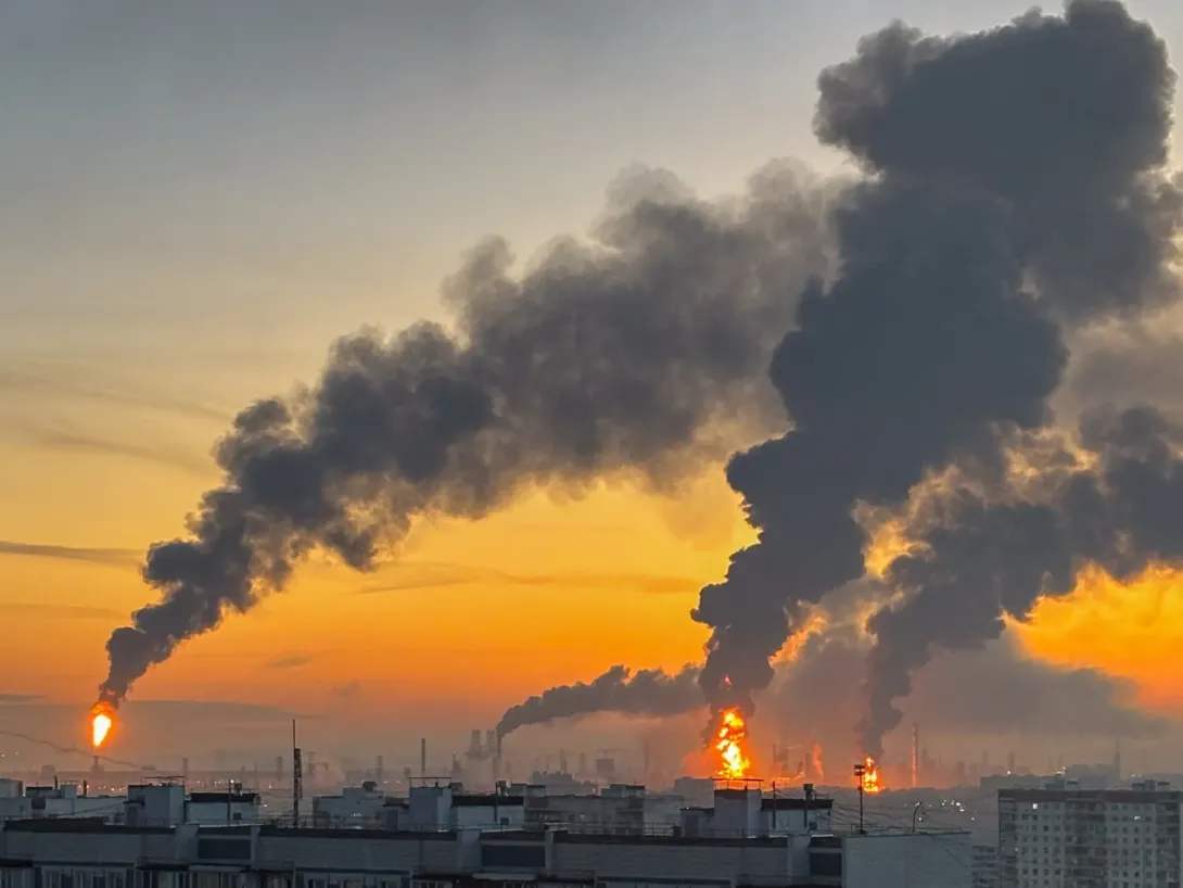 Editorial photograph illustrating Ukraine Resumes Strikes on Russian Oil Refineries