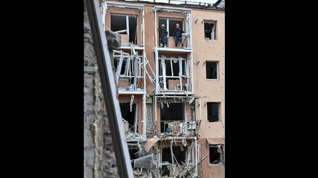 Editorial photograph illustrating Russian Strikes Kill Civilians, Injure Dozens Across Ukraine
