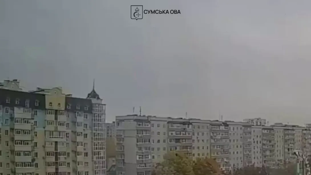 Editorial photograph illustrating Russian Glide Bomb Bounces Off Sumy Apartment, Lands in Reservoir