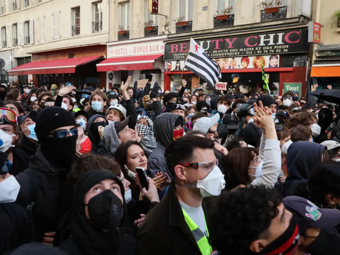 Editorial photograph illustrating Protests Spread in France as 'Yellow Vests' Join Demonstrations