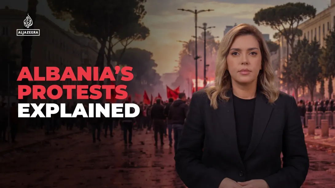 Editorial photograph illustrating Why are Albanians protesting, and why did the demonstrations turn violent?