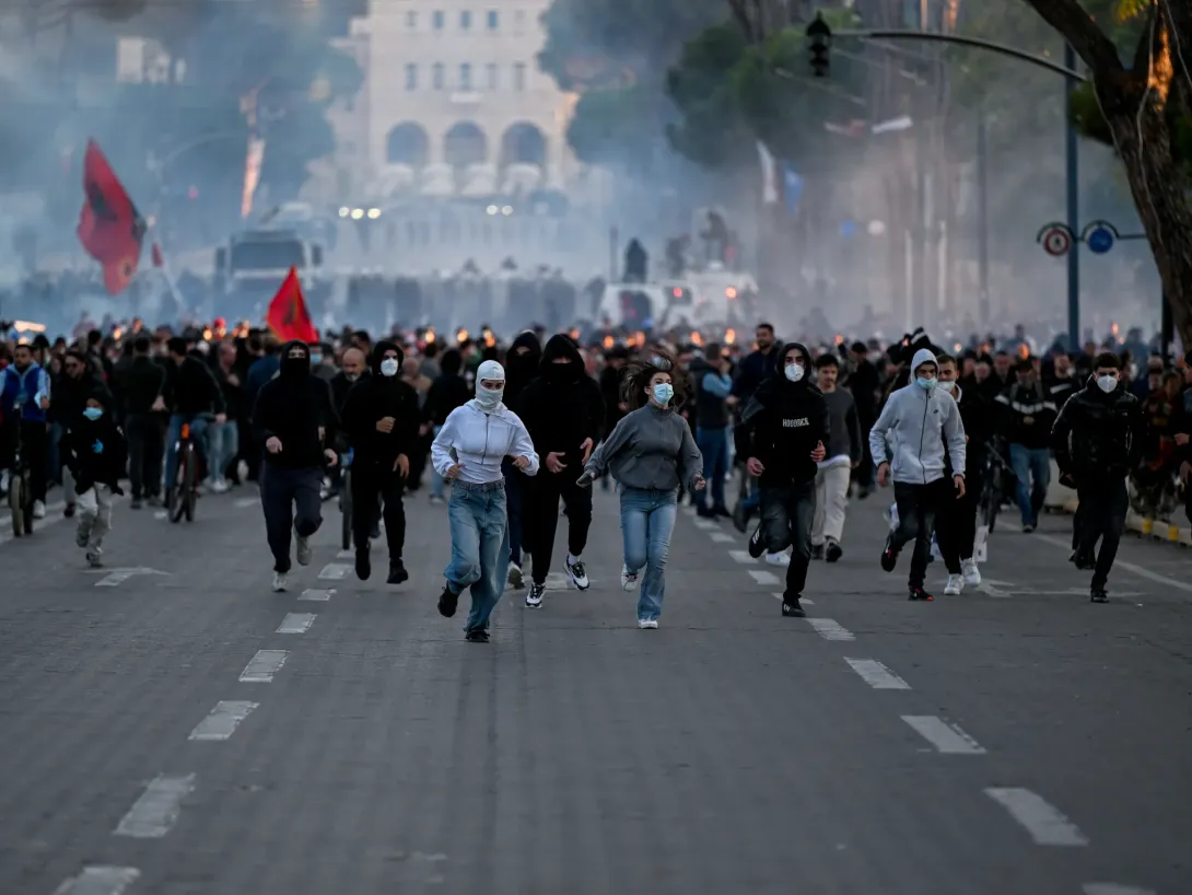 Editorial photograph illustrating Albanian Prime Minister Blames “Foreign Hands” as Student Protests Escalate