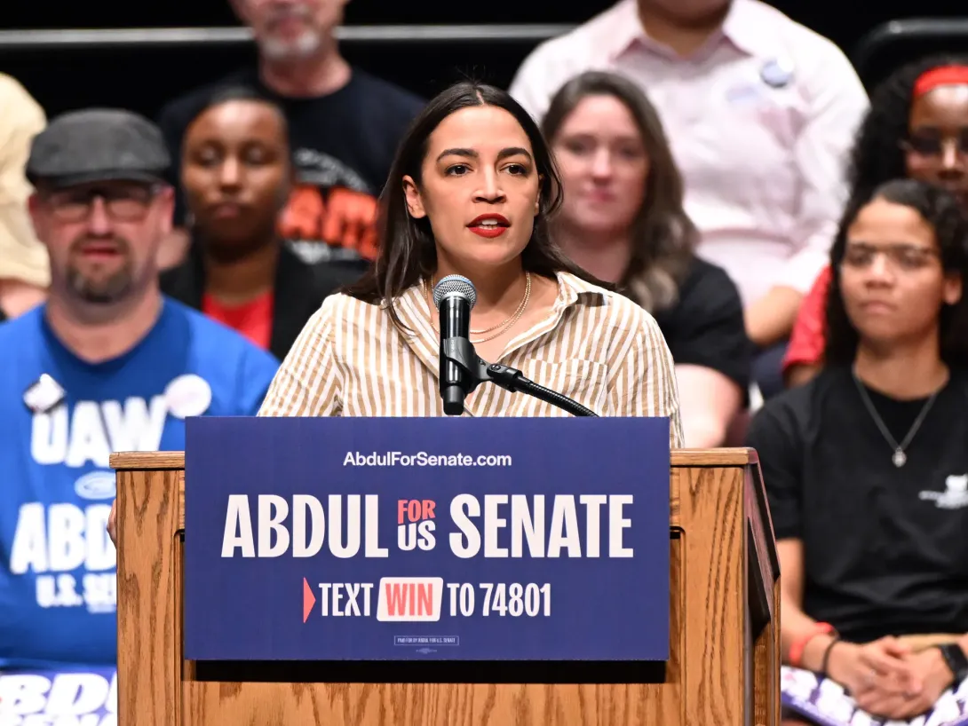 Editorial photograph illustrating AOC Transfers $1M to Michigan Candidate El-Sayed in Progressive Push
